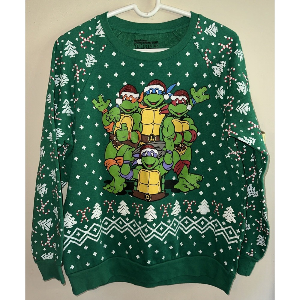 TMNT‎ Christmas Children's LG Nickelodeon Green Ugly Sweatshirt Youth Unisex